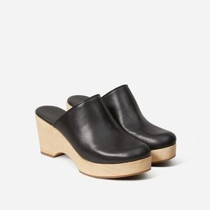 Everlane The Clog Black Leather Minimalist Platform Women’s Size 8.5 Wood Heels